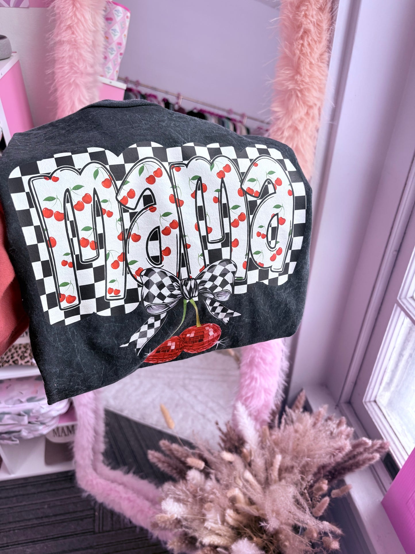 Checkered Mama acid wash tee ❤️🔥