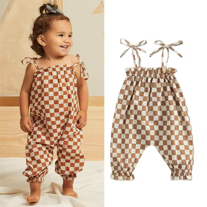 Girls Stella check tie romper