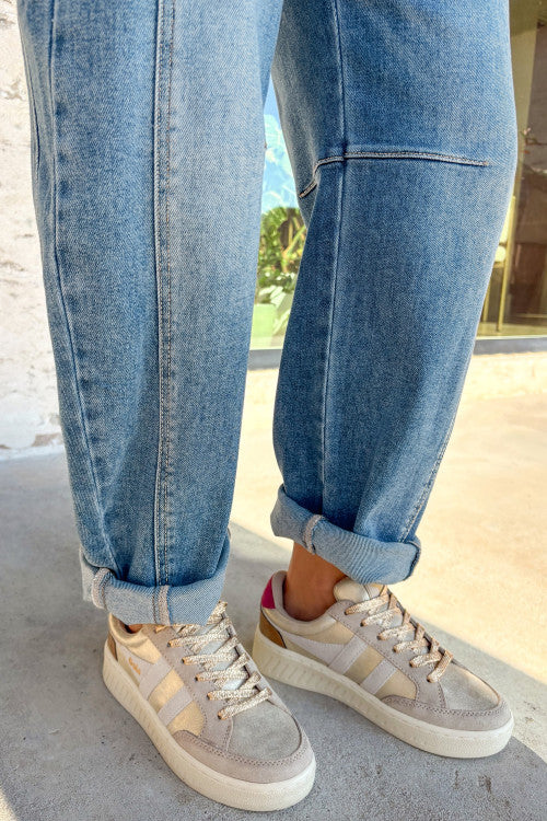 Cuffed barrel denim