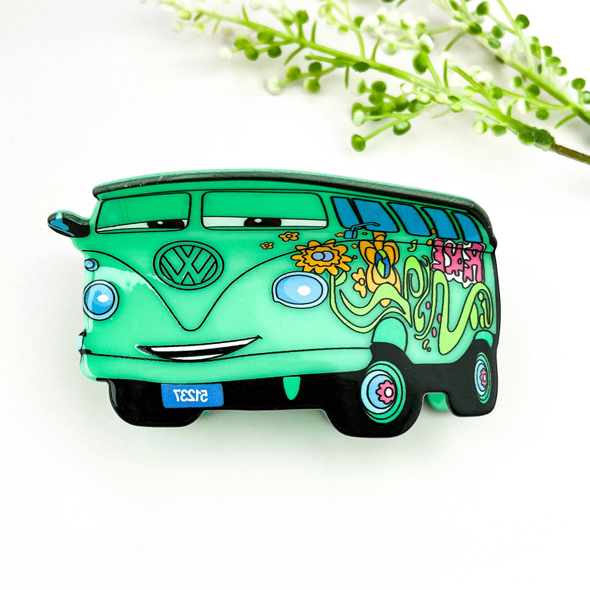 Floral Cartoon Bus Acrylic Hair Claw Clip – Green