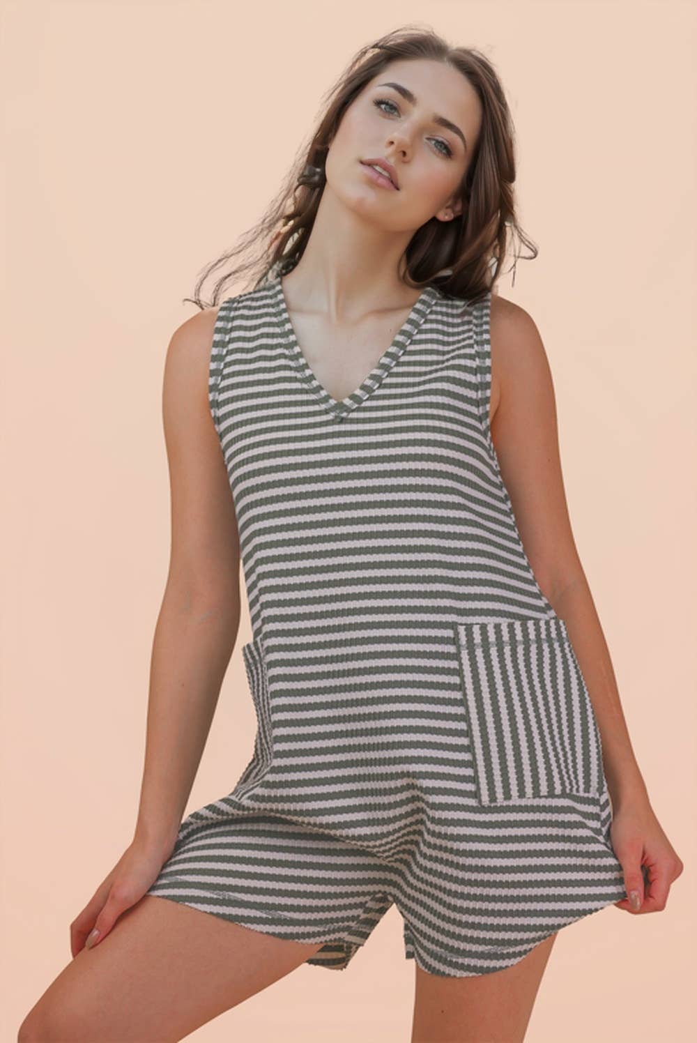 Lonnie Striped Knit Casual Comfy Romper