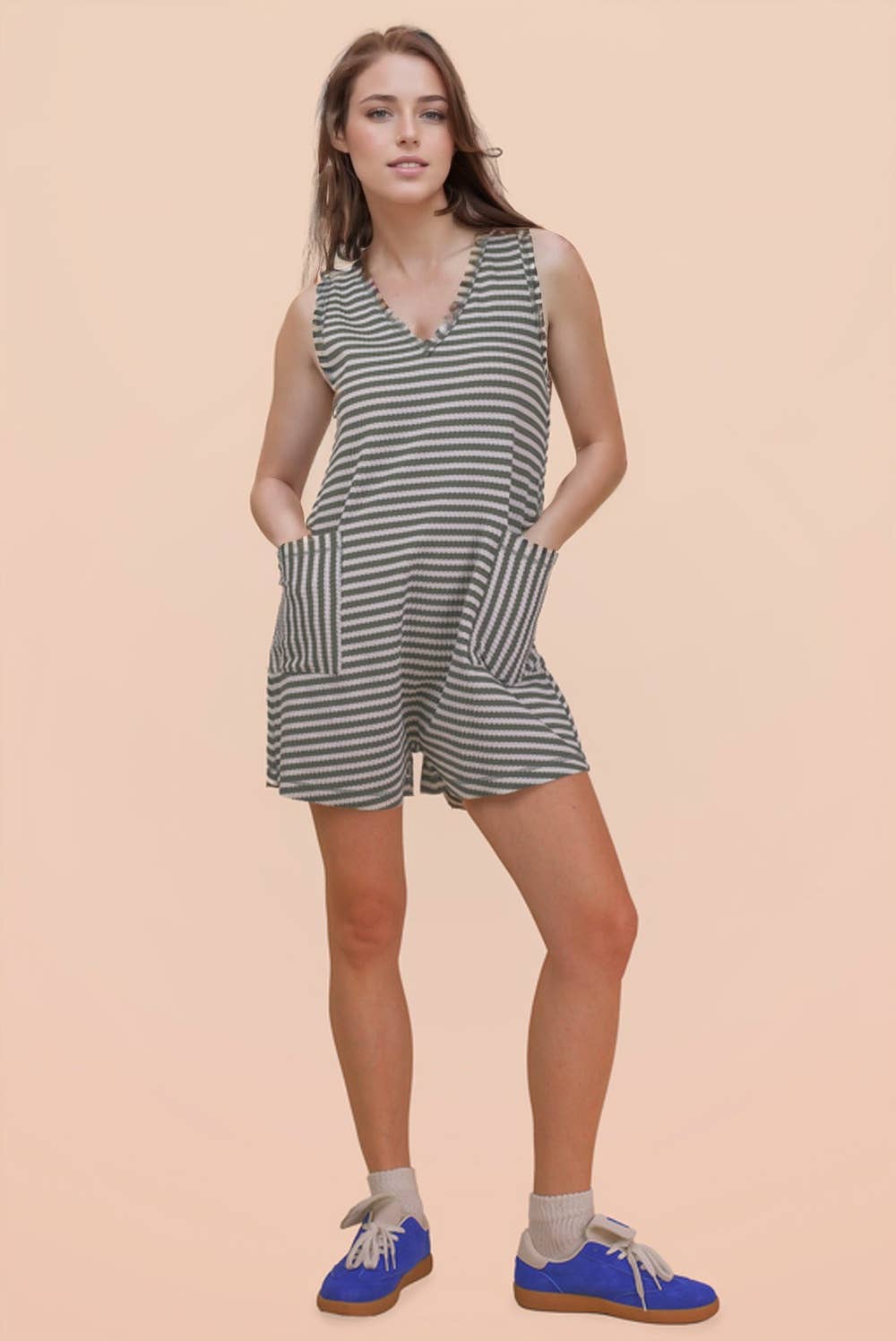 Lonnie Striped Knit Casual Comfy Romper