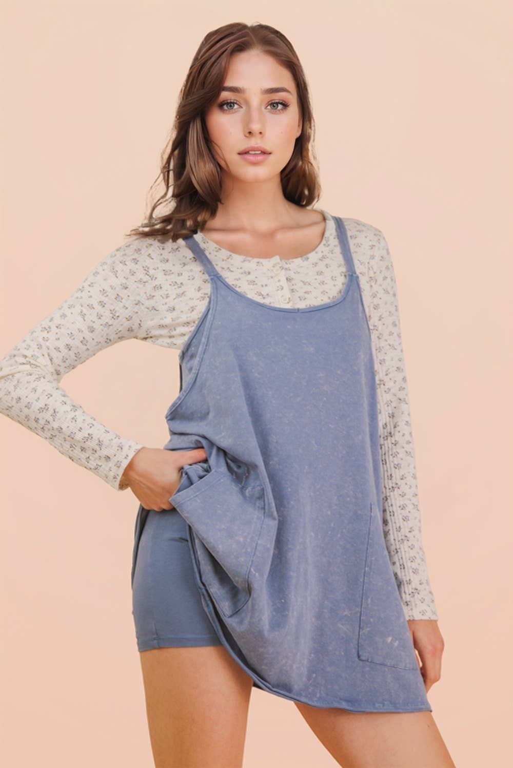 Jessie Mineral Washed Knit Mini Dress with Shorts Inside 