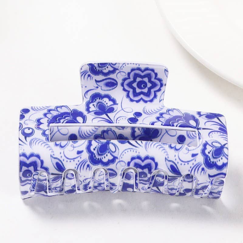 VINTAGE PORCELAIN STYLE RECTANGLE HAIR CLAW CLIPS | 40H952