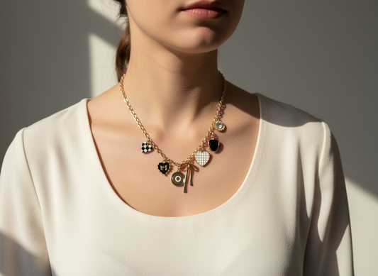 Mythic Checkered bow charm necklace