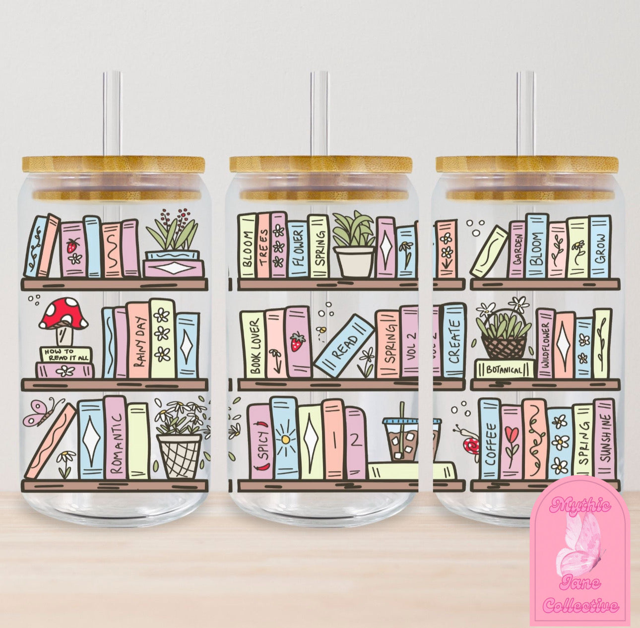 Book shelf 16 oz glass can cup