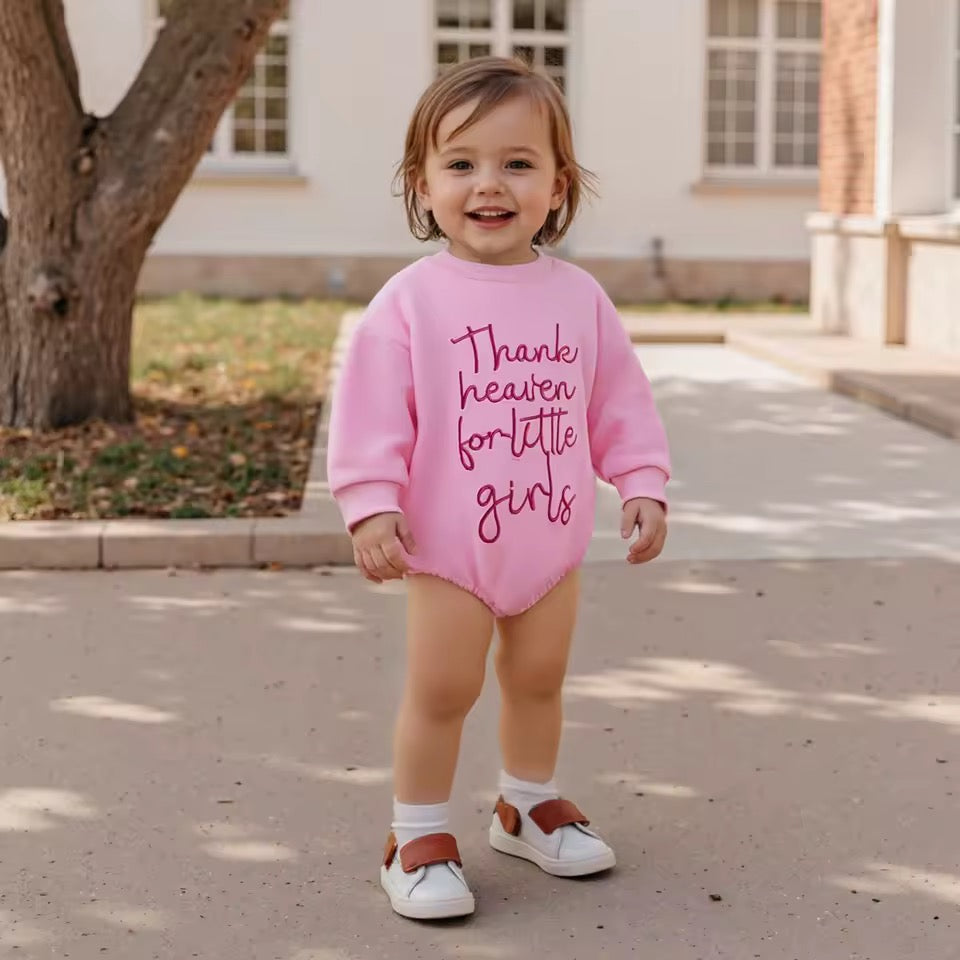 Lily embroidered Thank heaven for little girls romper