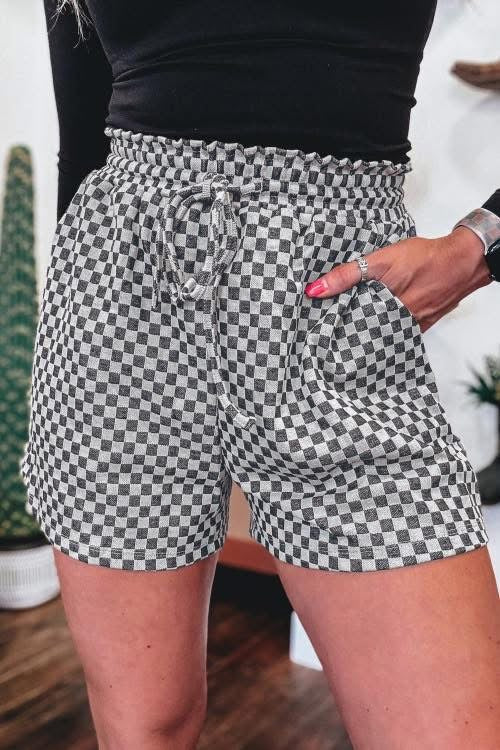 Checkerboard linen shorts