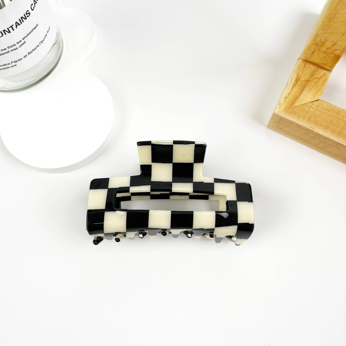 Vintage Black and White Checkerboard Grab Hair Claw Clip